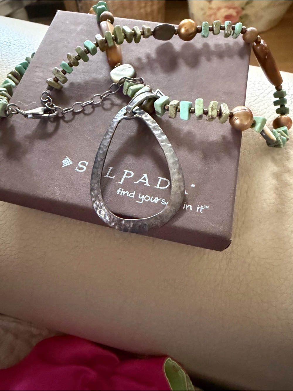Silpada Hammered Teardrop Pendant Necklace in Mint and Bronze